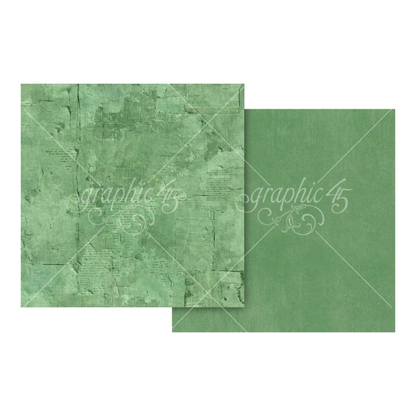 Graphic 45 Journaling Through Time Pattern & Solid Cardstock 12"×12" - Leaf Green