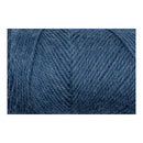 A close-up of a blue-gray yarn texture, showing the twisted ply structure and heathered color, presented on a white background.