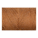 A close-up of a brown yarn skein showing the twisted plies and heathered texture of the wool against a plain white background.