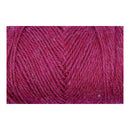 A close-up of textured yarn in a rich magenta-pink color, filling a horizontal rectangular frame against a white background.