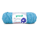 A single skein of Grundl Pima uni yarn in a light blue color, with its paper label visible in the center, on a plain white background.