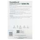 Back of the HeatBond VersaFoam Sew-In sewing machine fabric stabilizer packaging, showing product details, directions, care icons, a QR code, and a barcode on a white background.