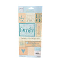 Heidi Grace Embroidered Papers & Text sheet with multiple stitched quote panels in beige, blue, and cream tones, shown on a plain white background.