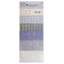 Heidi Grace-  die-cut tabs in a tall packaging card, featuring various light blue, lavender, and white patterned sheets.