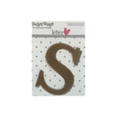 A packaged letter 'S' plastic craft cutout from Pocket Scaps by Heidi Grace Designs, shown on a white background with a polka dot pattern.