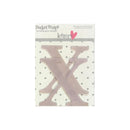 A packaged set of two metallic letter X plastic letters from Heidi Grace Designs' Pocket Scaps collection, displayed on a white card with a gray polka-dot pattern.