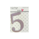 A lavender plastic number 'Five' from the 'Pocket Scrap' collection by Heidi Grace Designs, shown on its original retail backing card against a white background.
