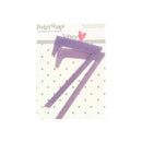 Purple plastic number 'Seven' adhesive pocket clips by Heidi Grace Design, shown on their original white card packaging with a polka dot pattern.