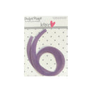 A purple plastic number 'six' from Pocket Scaps by Heidi Grace Designs, shown in its original retail packaging against a white background.