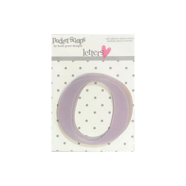 A lavender purple self-adhesive plastic number 'zero' from the brand Pocket Scapes, displayed on its original retail backing card against a white background.