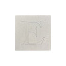 A square chipboard tile featuring a debossed letter 'E' in a light gray color, centered on a solid white background.