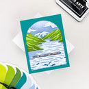 Greeting card with mountain and lake illustration and 'You're Unbelievably Awesome' text on a white background.