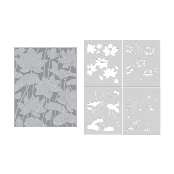 Hero Arts Letterpress + Foil & Stencil Bundle - Lotus Field