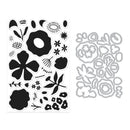 Set of black floral and geometric shapes on a white background