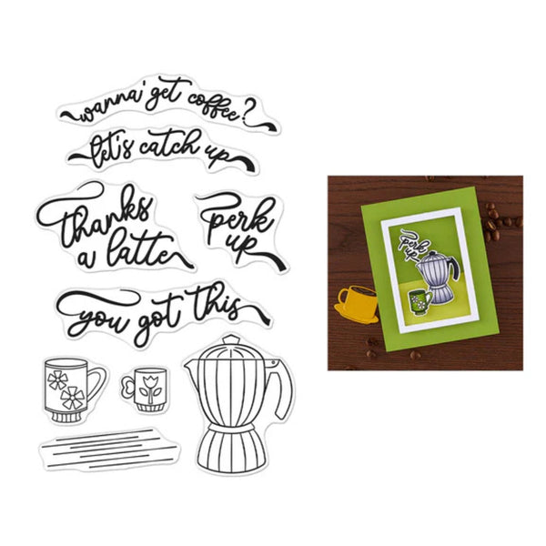 Hero Arts What's Brewing? Clear Stamp Set - Perk Up
