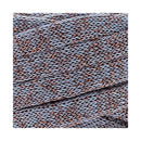 A close-up of a textured knit fabric with a heathered pattern of gray, blue-gray, and copper-brown threads.