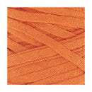 A close-up of bright orange braided cord or ribbon, filling most of the frame against a white background.