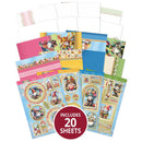 Collection of decorative paper sheets with cartoon characters, including a label indicating 20 sheets included.