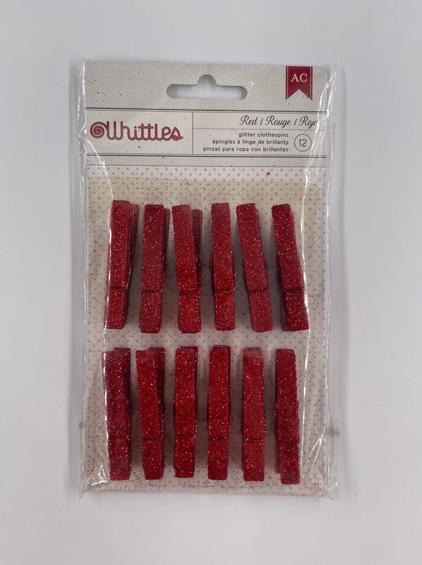 American Crafts Whittles Glitter Clothespins 12PK - Red*