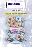 IndigoBlu Time for Tea A6 red rubber stamp set with cups and text