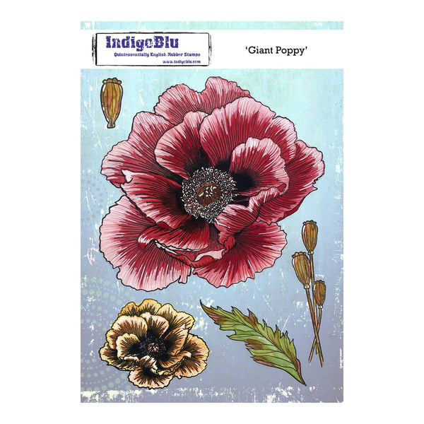 IndigoBlu Giant Poppy stamp set on a light blue background