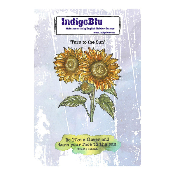 IndigoBlu sunflower stamp with motivational quote on a textured background