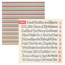A sheet of Christmas cardstock with a wavy striped patterned backing and a central cream sheet printed with the word INDEX and numbered hymn verses in black and red text.