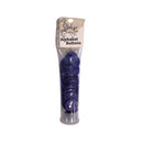 A package of Alphabet Buttons containing purple alphabet buttons with black lettering inside a clear plastic tube with a cardboard header.