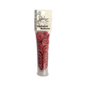 A package of red alphabet buttons in a clear plastic tube with a cardboard header card labeled 'Alphabet Buttons'.