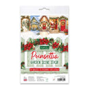 A packaged craft paper sheet set labeled 'Kate's Treasures Poinsettia Garden Scene Stash,' showing a snowy holiday village illustration with red poinsettias, pinecones, and Santa on the front.