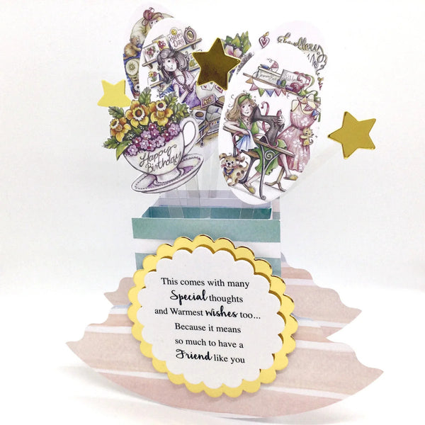Decorative birthday card with fairy design and text on a white background