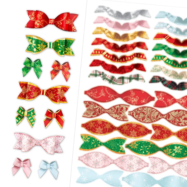Collection of colorful decorative bows and ribbons on a white background
