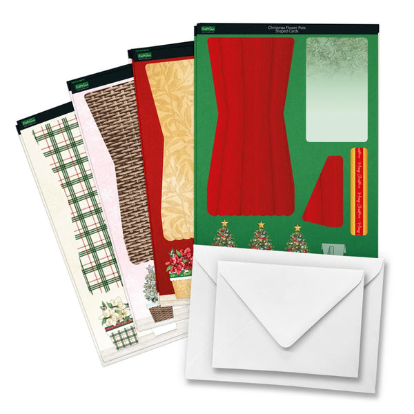 Set of Christmas-themed greeting cards with envelopes on a white background