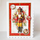 Decorative Christmas card with a nutcracker design on a white background