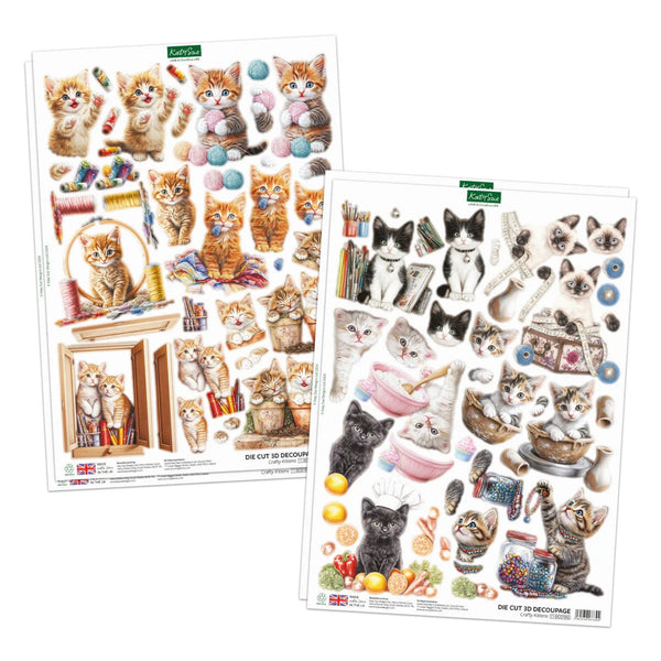 Two sheets of decorative paper with cute cat illustrations on a white background.