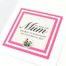 Greeting card with pink border and 'Mum' text on a white background