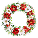 Decorative wreath with red, white, and green flowers on a white background