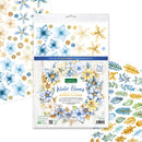 Packaging of floral and leaf stickers with winter-themed designs on a white background.