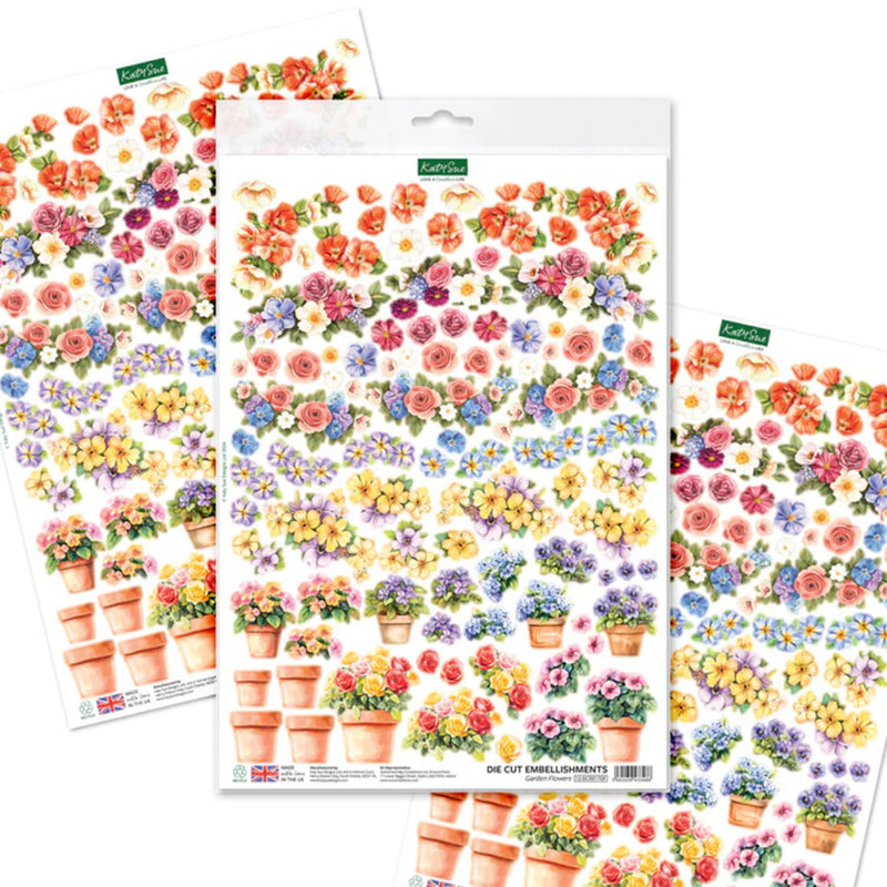 Katy Sue Die Cut Decoupage & Embellishments Set 3/Pkg - Garden Flowers