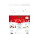 A retail package of Kate and Jane Christmas Verse Peelables, featuring a white header card with holiday quotes and a red and light blue illustrated front panel showing sample peelable sheets.