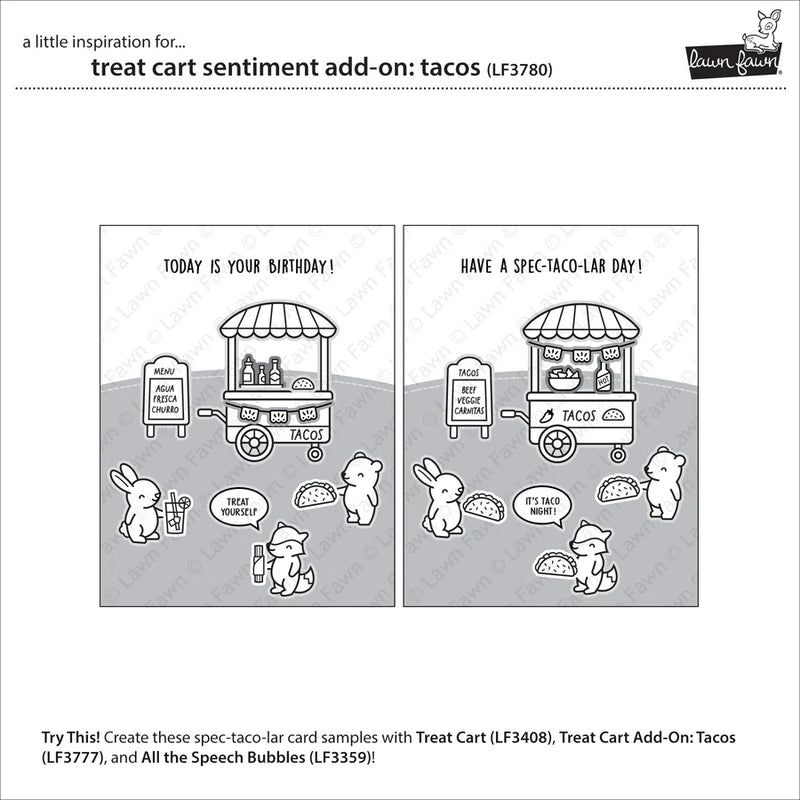 Lawn Fawn Clear Stamp Set - Treat Cart Sentimant Add-On: Tacos