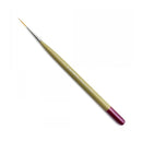 A fine detail paint brush with a light beige handle, a silver ferrule, and a dark purple end cap, shown diagonally on a plain white background.