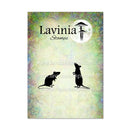 Lavinia Stamps rubber stamp package featuring black rat silhouettes and a moon with a stylized lamp on a pastel marbled background. The package has 'Lavinia Stamps' printed at the top and watermarked with the website.