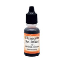 A small bottle of Lavinia Scamps Elements Re-inker ink, featuring a black cap and a label with orange and white sections, set against a plain white background.