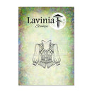 Lavinia Stamps stamp with a corset design on a colorful background