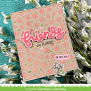 Floral card with 'friends' text and mouse illustration on a floral background