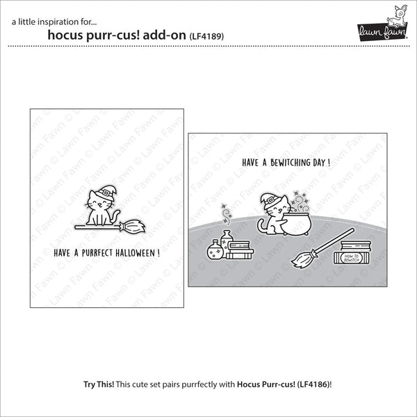 Two black and white illustrations of a cat with a broom and a pot, with text on a white background.