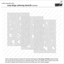 Four translucent gray plastic stencil sheets with various dog-shaped stamp cutouts, shown on a white background with product title and instructions.