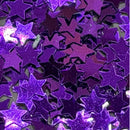 Purple star-shaped glitter confetti scattered closely together, showing a shiny metallic finish with deep violet and magenta tones.