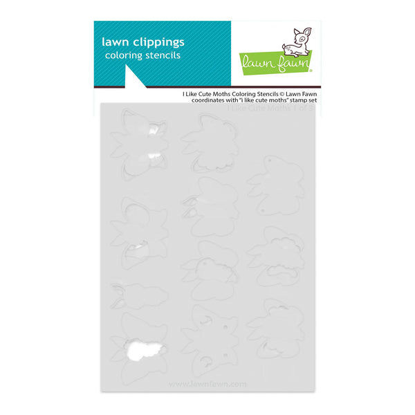 Lawn Clippings Coloring Stencils from Lawn Farm, featuring a light gray sheet with multiple lawn clippings and leaf outlines, under a teal and white header card with the Lawn Farm logo.